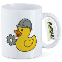 Kaffeetasse Quietscheente Maschinenbau Comic Gummiente 330ml