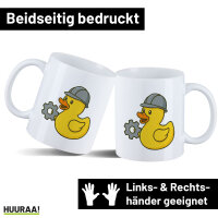 Kaffeetasse Quietscheente Maschinenbau Comic Gummiente 330ml