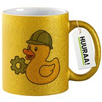 Glitzertasse Quietscheente Maschinenbau Comic Gummiente 330ml