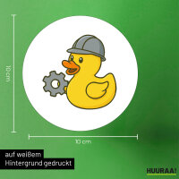 Aufkleber Quietscheente Maschinenbau Comic Gummiente 10cm rund