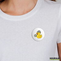 Button Quietscheente Maschinenbau Comic Gummiente rund