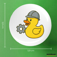 Button Quietscheente Maschinenbau Comic Gummiente rund