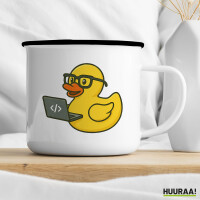 Emaille Tasse Quietscheente Softwareentwicklung Comic Gummiente 300ml Vintage