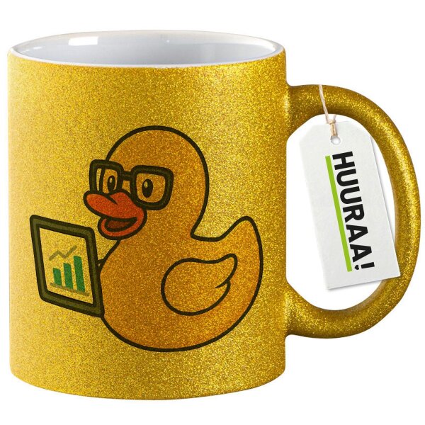 Glitzertasse Quietscheente Datenanalyse Comic Gummiente 330ml