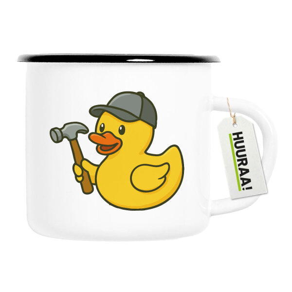 Emaille Tasse Quietscheente Handwerk Comic Gummiente 300ml Vintage