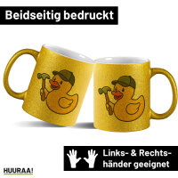 Glitzertasse Quietscheente Handwerk Comic Gummiente 330ml