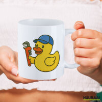 Kaffeetasse Quietscheente Installation Comic Gummiente 330ml