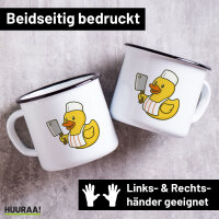 Emaille Tasse Quietscheente Metzgerei Comic Gummiente...