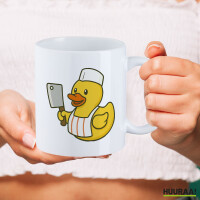 Kaffeetasse Quietscheente Metzgerei Comic Gummiente 330ml