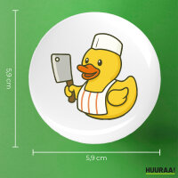 Button Quietscheente Metzgerei Comic Gummiente