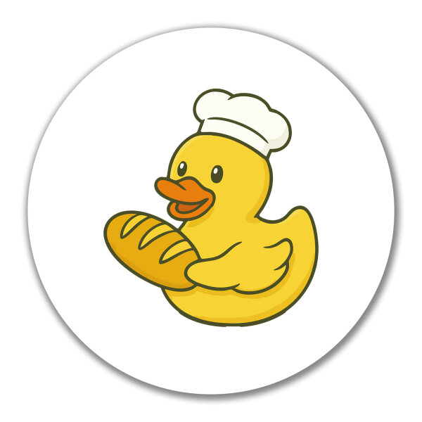 Aufkleber Quietscheente Bäckerei Comic Gummiente 10cm rund