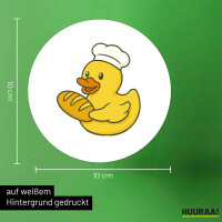 Aufkleber Quietscheente Bäckerei Comic Gummiente 10cm rund