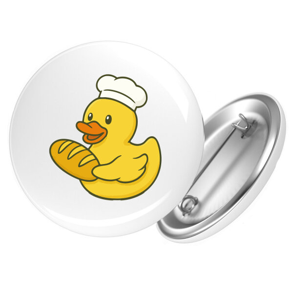Button Quietscheente Bäckerei Comic Gummiente