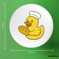 Button Quietscheente Bäckerei Comic Gummiente