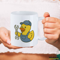 Kaffeetasse Quietscheente Kfz-Mechatronik Comic Gummiente 330ml