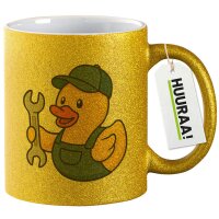 Glitzertasse Quietscheente Kfz-Mechatronik Gummiente 330ml