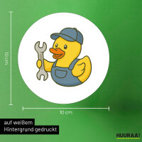 Aufkleber Quietscheente Kfz-Mechatronik Comic Gummiente 10cm