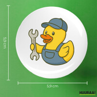 Button Quietscheente Kfz-Mechatronik Comic Gummiente rund