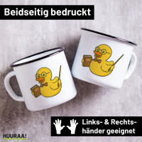 Emaille Tasse Quietscheente Lehrer Comic Gummiente 300ml...