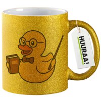Glitzertasse Quietscheente Lehrer Comic Gummiente 330ml