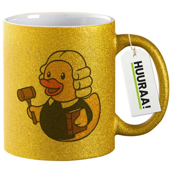 Glitzertasse Quietscheente Jurist Comic Gummiente 330ml