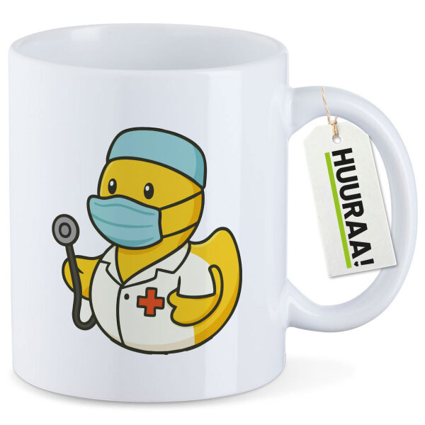 Kaffeetasse Quietscheente Medizin Comic Gummiente 330ml