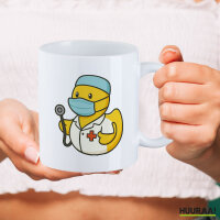 Kaffeetasse Quietscheente Medizin Comic Gummiente 330ml