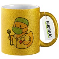 Glitzertasse Quietscheente Medizin Comic Gummiente 330ml