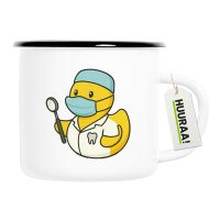 Emaille Tasse Quietscheente Zahnmedizin Comic Gummiente 300ml Vintage