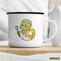 Emaille Tasse Quietscheente Zahnmedizin Comic Gummiente 300ml Vintage