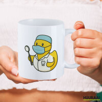 Kaffeetasse Quietscheente Zahnmedizin Comic Gummiente 330ml