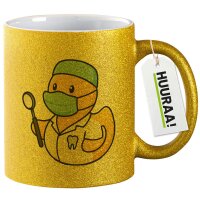 Glitzertasse Quietscheente Zahnmedizin Comic Gummiente 330ml