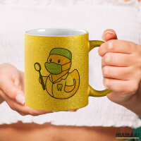 Glitzertasse Quietscheente Zahnmedizin Comic Gummiente 330ml