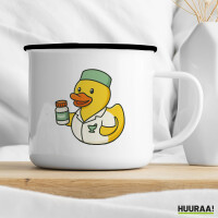 Emaille Tasse Quietscheente Pharmazie Comic Gummiente 300ml Vintage