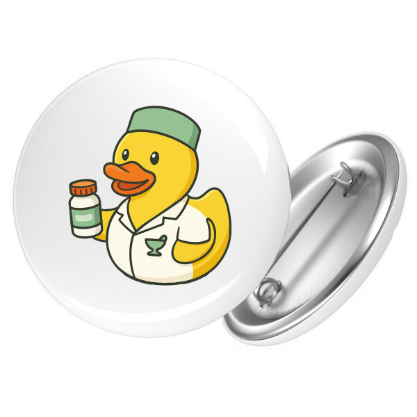 Button Quietscheente Pharmazie Comic Gummiente rund