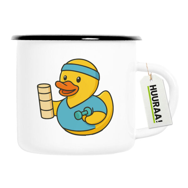 Emaille Tasse Quietscheente Physiotherapie Comic Gummiente 300ml Vintage