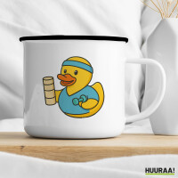 Emaille Tasse Quietscheente Physiotherapie Comic Gummiente 300ml Vintage