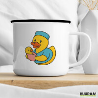 Emaille Tasse Quietscheente Hebamme Comic Gummiente 300ml Vintage