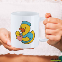 Kaffeetasse Quietscheente Hebamme Comic Gummiente 330ml