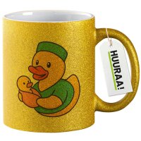 Glitzertasse Quietscheente Hebamme Comic Gummiente 330ml