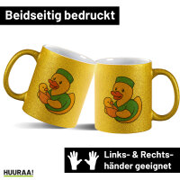 Glitzertasse Quietscheente Hebamme Comic Gummiente 330ml