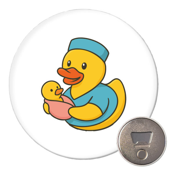 Magnet Quietscheente Hebamme Comic Gummiente 59mm Kühlschrankmagnet Flaschenöffner