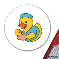 Aufkleber Quietscheente Hebamme Comic Gummiente 10cm rund