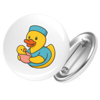 Button Quietscheente Hebamme Comic Gummiente