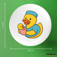 Button Quietscheente Hebamme Comic Gummiente