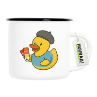 Emaille Tasse Quietscheente Grafikdesign Comic Gummiente 300ml Vintage Emaille Becher