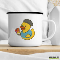 Emaille Tasse Quietscheente Grafikdesign Comic Gummiente 300ml Vintage Emaille Becher