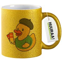 Glitzertasse Quietscheente Grafikdesign Comic Gummiente 330ml