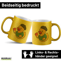 Glitzertasse Quietscheente Grafikdesign Comic Gummiente 330ml