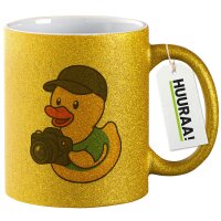 Glitzertasse Quietscheente Fotografie Comic Gummiente 330ml
